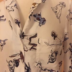 Zara dog print button up collared blouse